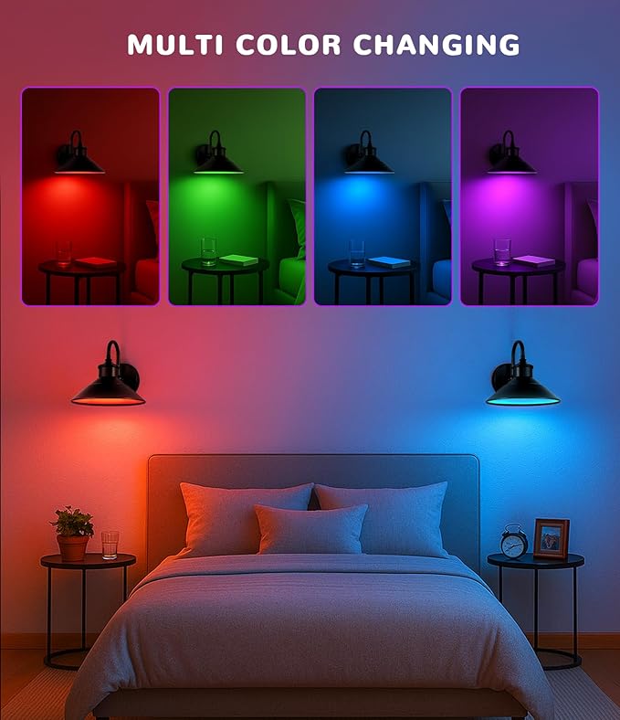 Rechargeable Battery Operated Wall Sconce Set of 2 – RGB Wireless LED Wall Sconces with 15 Colors & Dimmable Brightness, Remote Control & Bulbs Included – Wall Sconce Lighting for Bedroom, Farmhouse,