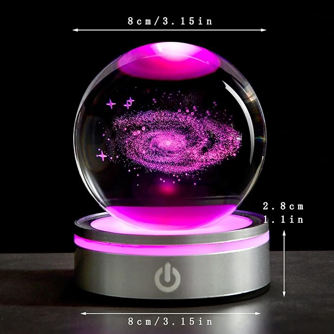 3D Galaxy Crystal Ball with LED Stand, 80mm Glass Sphere Decorative Balls, Milky Way Galaxy Space Globe Gifts for Women Men Mom Kids