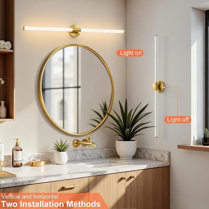 Gold Wall Sconces Set of 2 Hardwired LED Vanity Light 39"