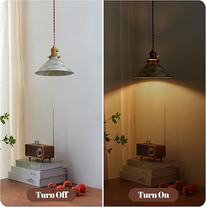 Kitchen Island Pendant Lights 8.2 Inch Industrial Silver Lampshade Farmhouse Pendant Lights Kitchen Island 6.5Ft Adjustable Hanging Kitchen Lights for Living Room and Dininig Room