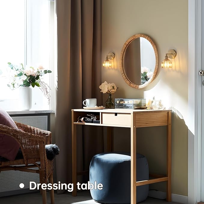Vintage Wall Sconces with Amber Tulip Glass Lampshade 180 Degree Adjustable Brass Sconces Hradwired Modern Wall Lighting Fixture with Switch for Bedside Bedroom Doorway
