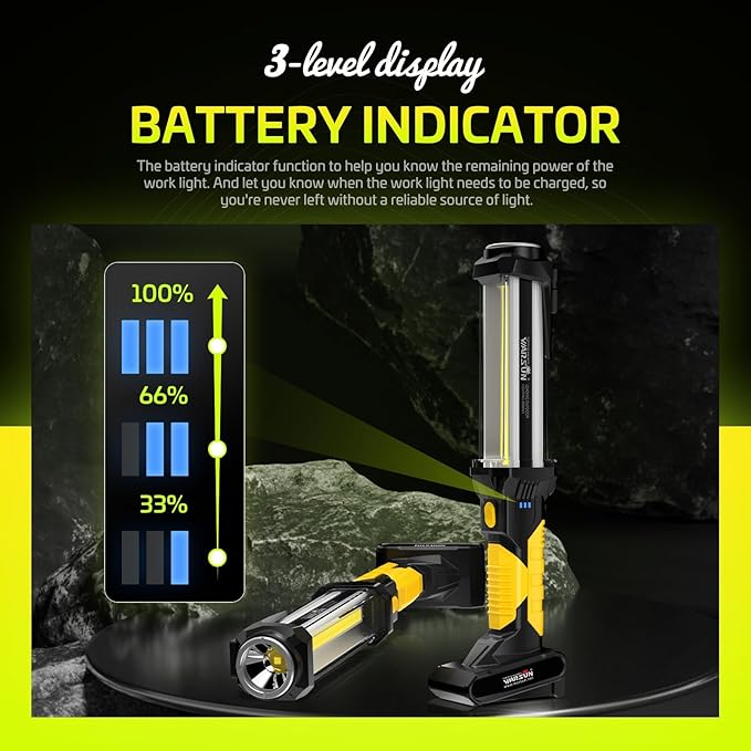 WARSUN Rechargeable COB LED Work Light-Magnetic Hands-Free Trouble Light with Hook, IPX4 Waterproof for Garage Repair, Mens Gifts-Emergency Light Tool for Adults Men Dad (Yellow)