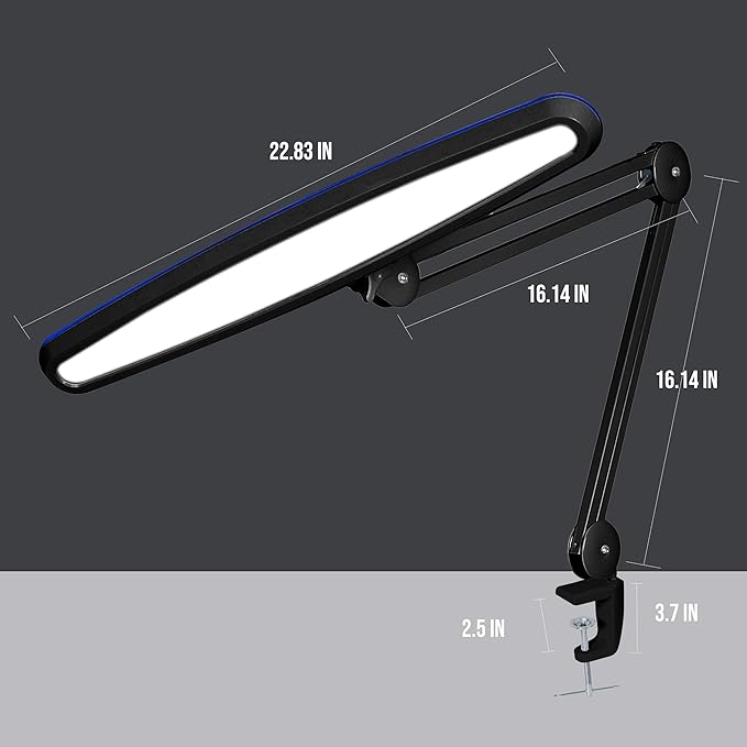 Neatfi XL 2,200 Lumens 20W LED Task Lamp – 23” Ultra-Wide Head | 182 SMD LEDs | 4 Brightness Levels | 3 Light Modes | Eye-Caring, Glare-Free | Adjustable Arm (CCT with Clamp, Black)
