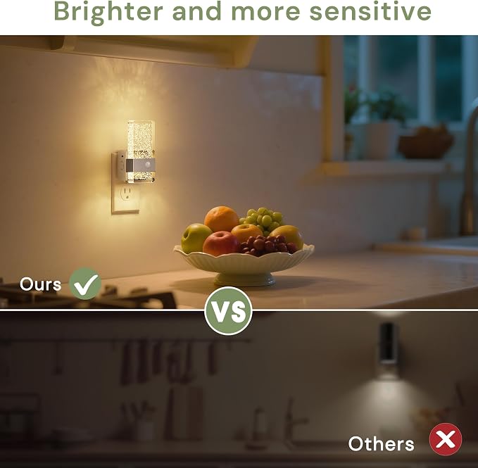 L LOHAS LED Motion Sensor Night Light, Night Light Plug Into Wall 2 Pack | Silver Nightlight, Motion Activated and Dusk to Dawn Sensor, 0-100LM Dimmable, Warm White Nightlights for Bathroom, Hallway