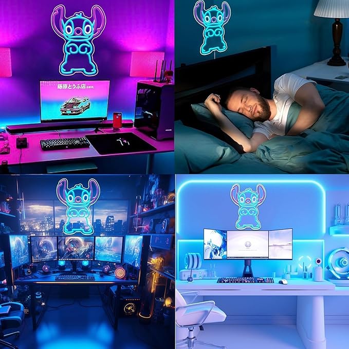 For Stitch LED Neon Wall Light Sign, Blue and Pink, Dimmable, 16.14x12.5 Inch, USB Powered, Room Decor for Girls Bedroom, Christmas Birthday Gift