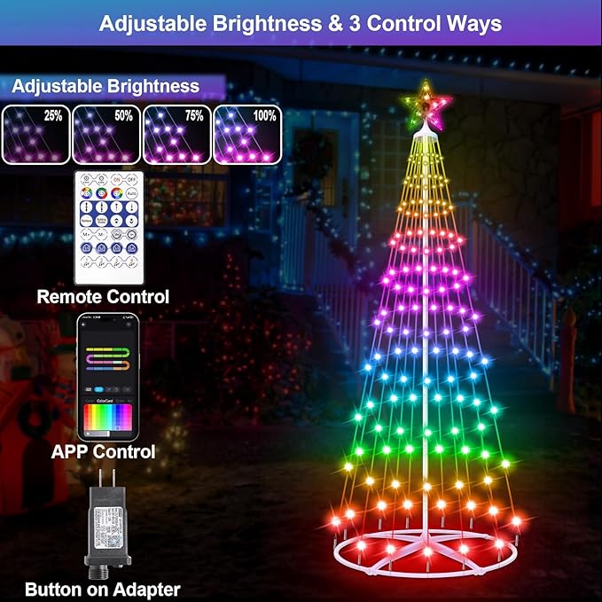 4FT Smart LED Christmas Cone Tree Light, Prelit Christmas Tree Lights with App & Remote, DIY, Color Changing, Music Sync, Waterproof Outdoor Lighted Christmas Tree for Yard Porch Xmas Decoration