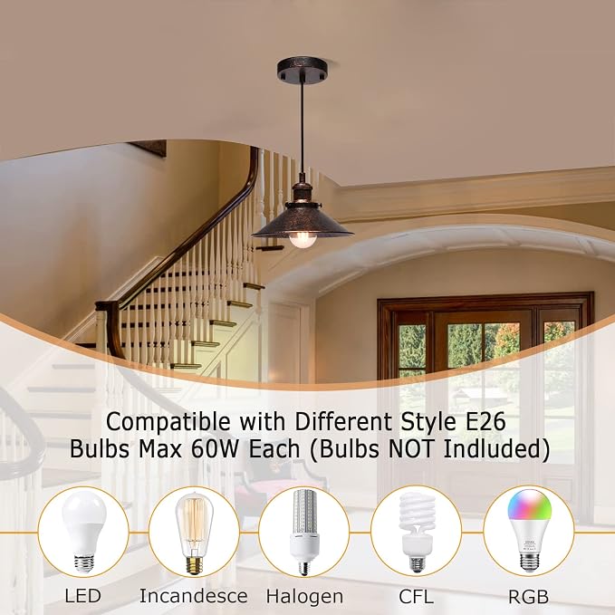 Lingkai Farmhouse Pendant Light Industrial Hanging Light Fixture Vintage Barn Ceiling Lighting for Kitchen Island, Dining Room, Foyer