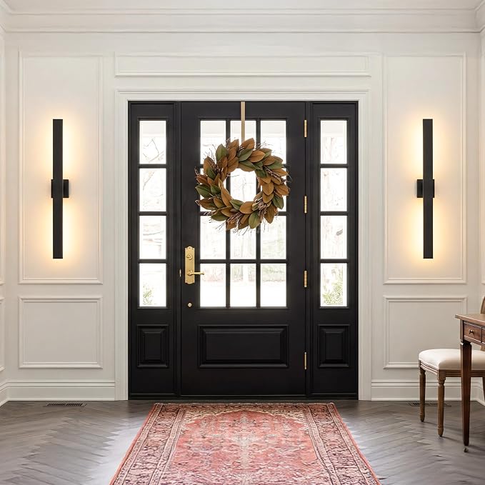 Aluminum 32 Inch Modern Wall Sconces Set of 2 LED 26W Black Sconce | WaterproofWall Lighting Indoor Outdoor Hardwired Wall Lights for Office,Porch, Bedroom, Bathroom, Living Room,Garden