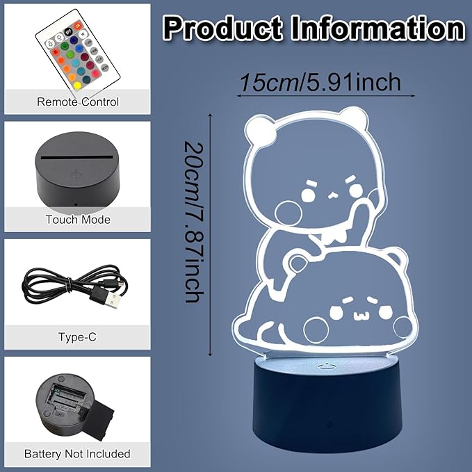 Bear Shaped 3D Night Light Gifts, Cartoon Table Lamp with Remote Control Gifts for Girls Birthday Christmas Valentine