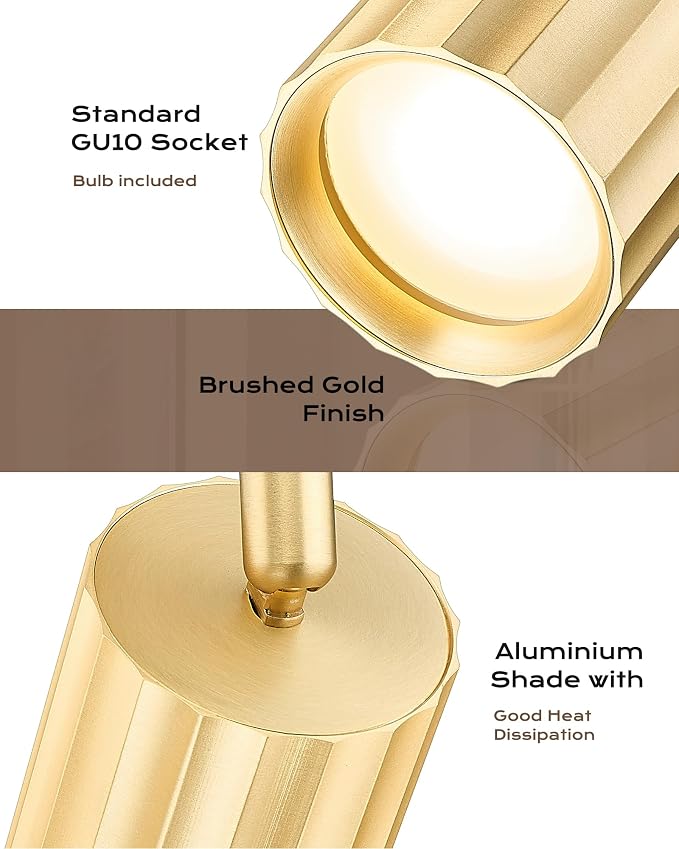 FEMILA Brushed Gold Track Lighting Fixtures Ceiling | 16.9" ribbed track light with 3 GU10 bulbs for kitchens, dining rooms and hallways