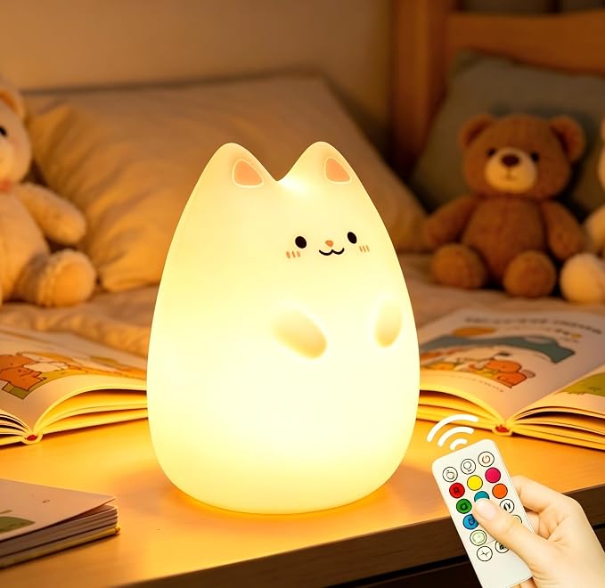 ShaArkMango Cat Night Light for Kids, Baby Nursery Night Lamp with Remote | Color-changing, Stepless Dimming, 1 Hour Timer for Toddler Dedroom, Rechargeable Nursery Nightlight for Breastfeeding