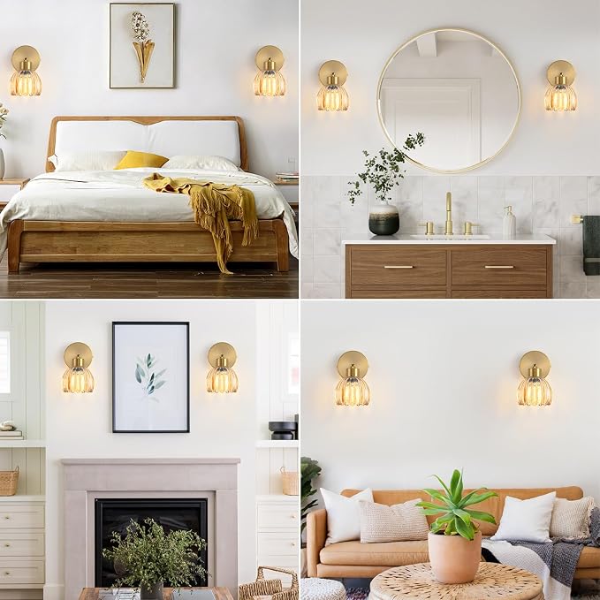 Wall Sconces Vintage Fixture Light, Vanity Lights for Bathroom, Modern Wall Light Fixtures, Metal Sconces Wall Lighting with Glass Shade, Farmhouse Wall Lamp for Bedroom Living Room