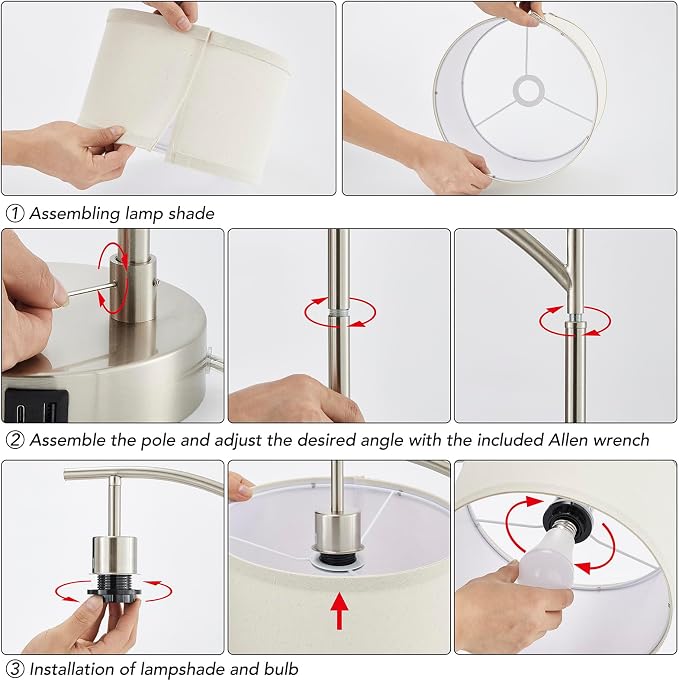 Table Lamp for Living Room Bedroom, 23.5" Table Lamps Set of 2 with USB C+A Ports, Bedside Lamps for Nightstand with Linen Lamp Shades, 2 Dimmable LED Bulbs Included, Silver