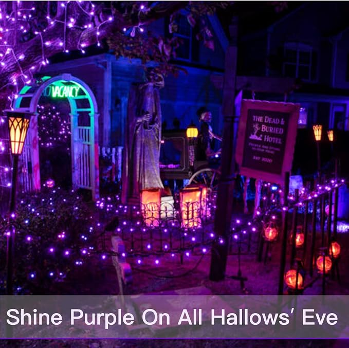 Hallowee Fairy Lights Battery Operated, 33ft 100 LED Fairy Lights with Remote, Purple String Lights for Outside, Porch, Home, Backyard, Window, Yard, Garland, Party Decorations