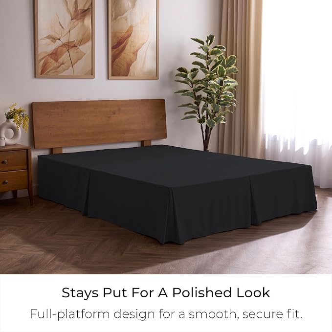 Mellanni Bed Skirt King Size - Tailored Drop Bed Skirting | 15-Inch Pleated Dust Ruffle - Hotel Luxury Bedding - Wrinkle, Fade, Stain Resistant - 1 Bedskirt (King, Black)