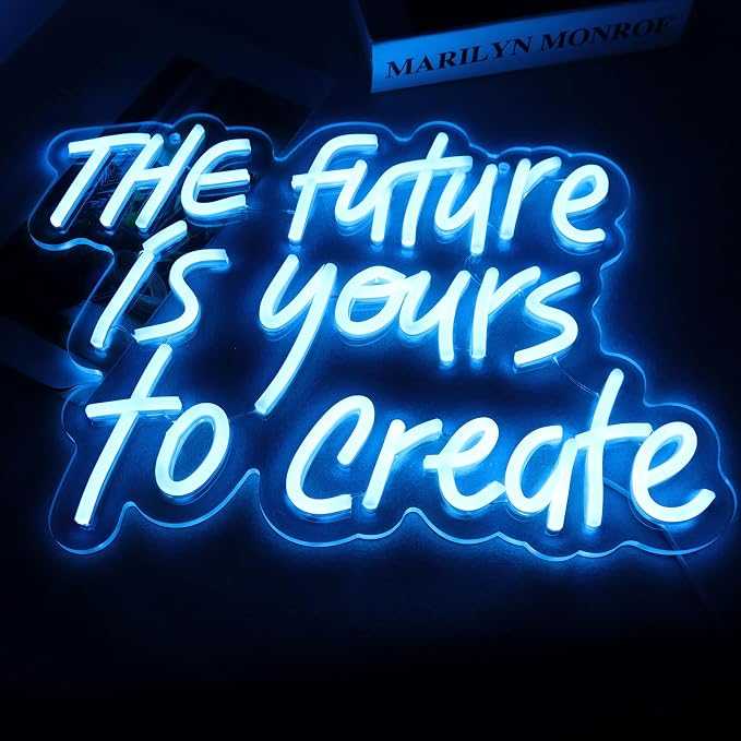 WonderfulLife The Future is Yours to Create Neon Sign for Wall Decor Suitable for Office Man Cave or Bedroom,Fresh Azure Letters Lights can Calm Your Restless Mood.5V USB Powered Easy Hanging.