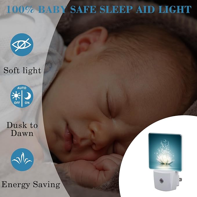 Magic Lotus Flower on Water Night Light Plug into Wall with Dusk to Dawn Sensor Cute Nightlight for Kid Girls Boys Women Men Room Decor, Hallway, Kitchen, Bathroom, Nursery, Stairs