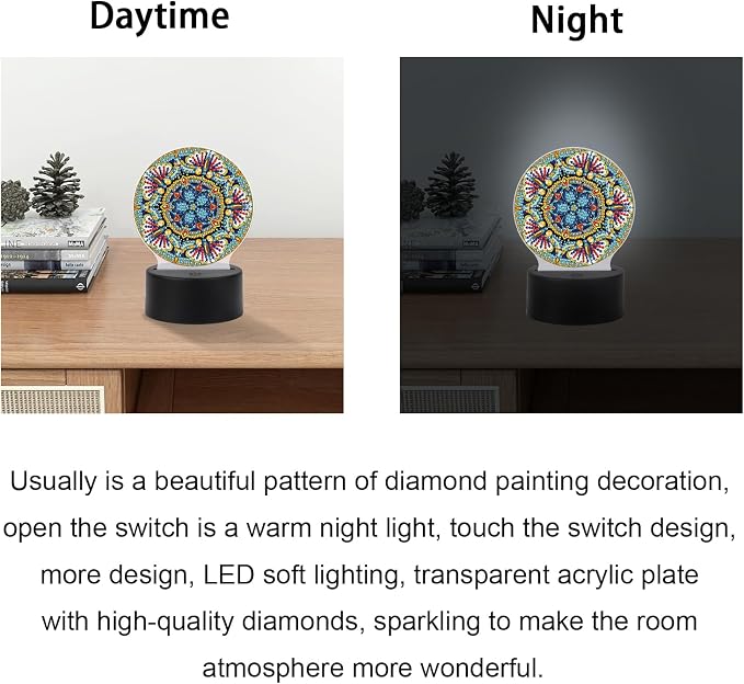 JISHSHAY Diamond Painting Night Light Diamond Art Table Lamps Gem Art LED Lights Gem Painting Desk Lamp Mosaic Kits for Adults DIY Kits for Adults Paint by Numbers Special Shaped Mandala