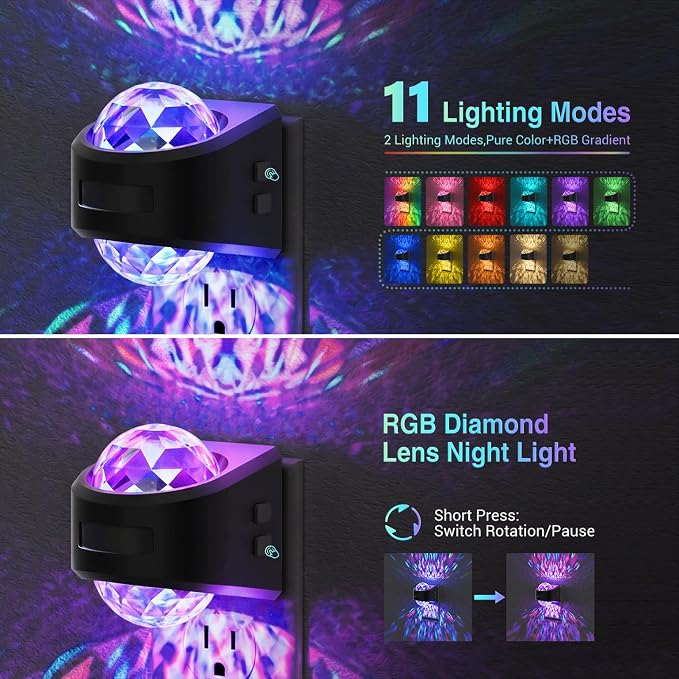 JandCase Motion Sensor Night Light, Dusk to Dawn | Star Projector Night Light with 180° Rotatable Plug, 3000K and RGB Automatic Galaxy Nightlight Plug in for Bathroom Hallway
