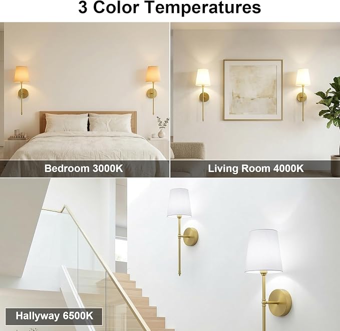 Wall Sconces Set of Two, Battery Operated Rechargeable Wireless Sconces Wall Decor with Remote, RGB Dimmable Wall Lamp for Bedroom Living Room Hallway (Gold)