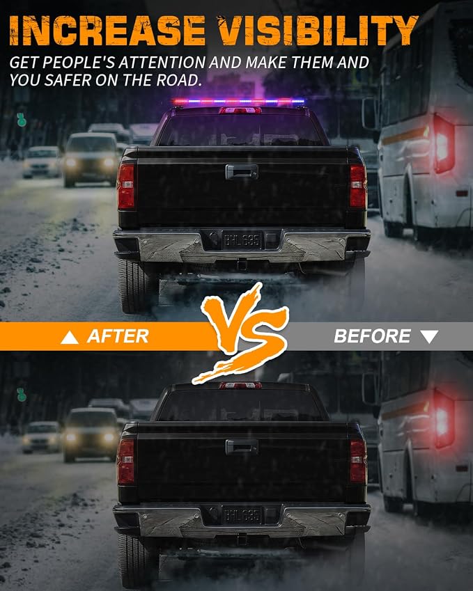 45.5" 128 LED Roof Strobe Light Bar Top Double Side Safety Lights | Rooftop Warning Hazard Emergency Caution Lights w/ Controller for Tow/Plow Trucks Construction Vehicles (Red/Blue)