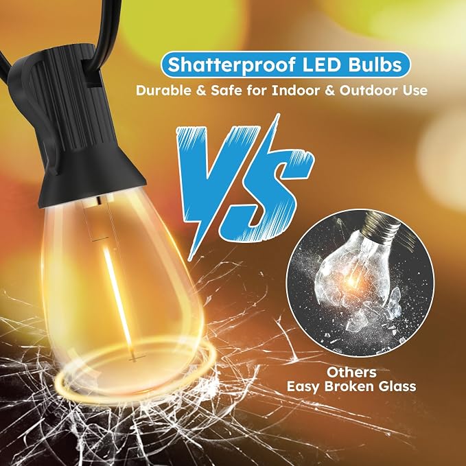 GvvooHome LED Outdoor String Lights, 300FT Waterproof Patio Lights with 92 Shatterproof S11 Plastic Bulbs, 2700K Warm White Edison Hanging Lights for Backyard, Garden, Porch, Bistro