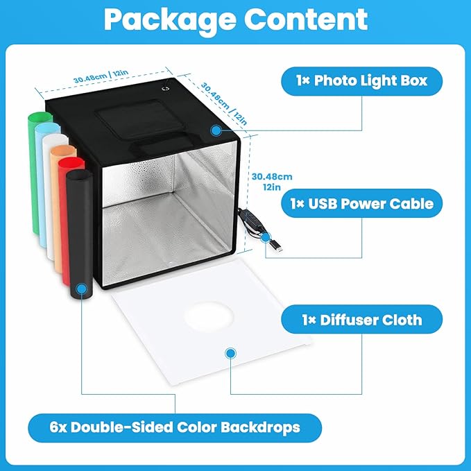Light Box,Light Box Photography,12"x12"Photo Box,Photo Light Box | Product Photography Light Box with CRI >95,120 LEDs Lights,6 Photo Backdrops for Product Display