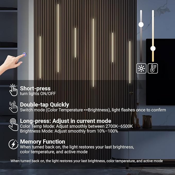 HAMRVL Black CCT LED Recessed Lighting Kit, 6 PCS Tunable 2700k-6500k Wall Panel Lights with Smart Switch, Self-Adhesive, Dimmable, for Wood Slat Wall Panels, Headboards, Stairs, Living Room, Bedroom