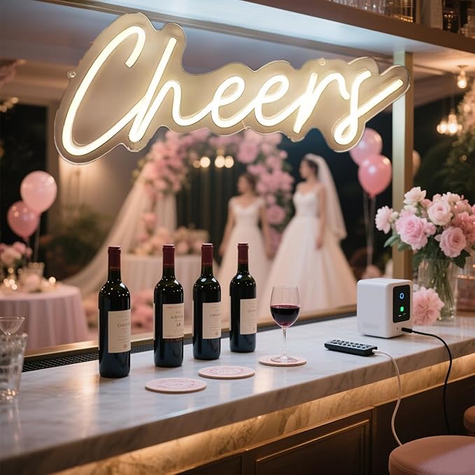 Upgraded Cheers Neon Sign with Timer Remote Control,5V USB Powered Cheers LED Signs for Home Pub,Birthday,Wedding,Bar Cart,Party 16.5 * 7in(Flash/Dimmable/Timmer)