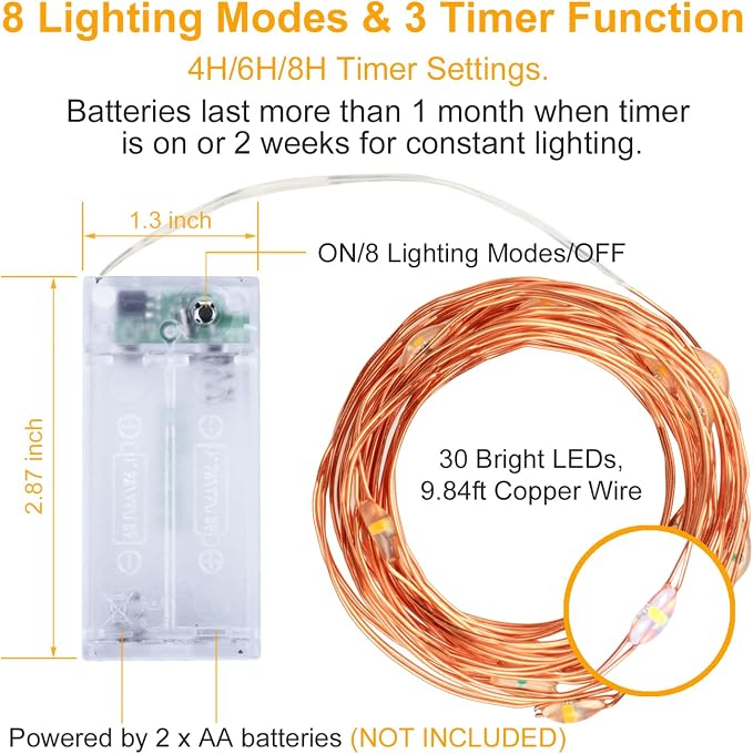 innolife LED Fairy String Lights Battery Operated Timer with Remote Control | 6 Pack 10 Ft 30 LED Copper Wire Twinkle Lights for Bedroom Christmas Wedding Party Indoor Outdoor Decoration