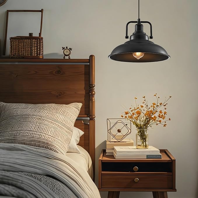Black Pendant Light 12.5 inches 2 Packs, Farmhouse Pendant Light, Modern Pendant Lights, Kitchen Pendant Lights, Pendant Lights Kitchen Island for Dinning Room Entryway Barn