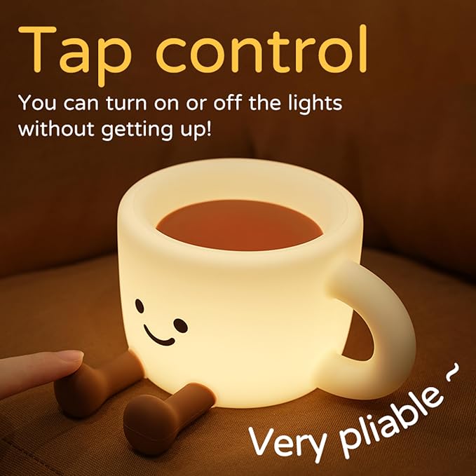 Led Coffee Cup Night Light, Dimmable Timer Nursery Kawaii Lamps, Super Squishy Silicone USB Rechargeable Touch Control Night Lamp, Used for Camping Party Room Decor (Coffee Cup)