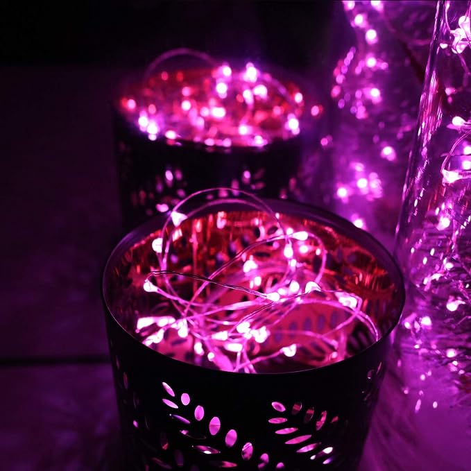 6 Pack Fairy Lights Battery Operated 10ft Silver Wire 30LEDs Pink | No Remote,Battery Operated Fairy Lights,Waterproof Silver Wire, Micro Starry Lights for DIY Wedding Centerpiece Table Décor