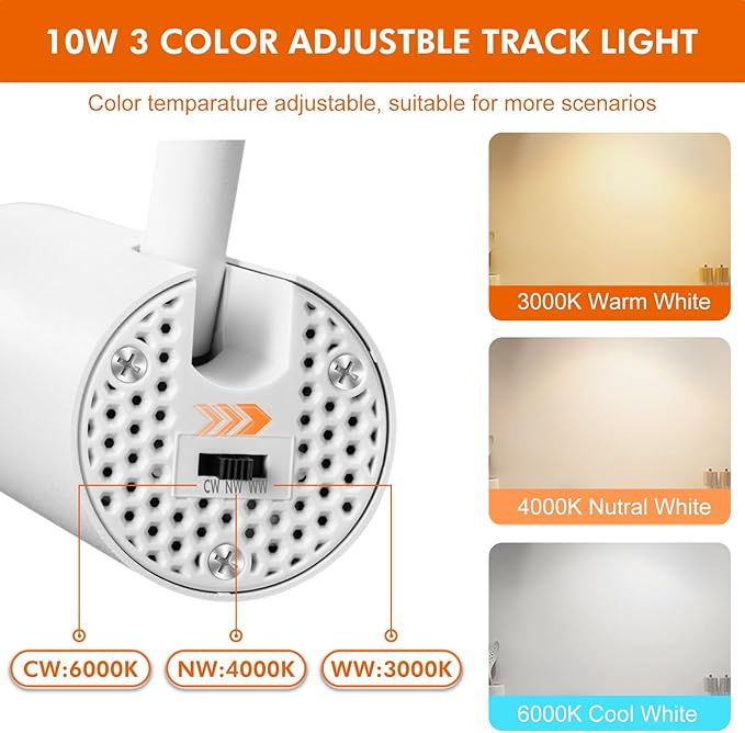 10W LED Track Lighting Heads H Type Track Light Heads Dimmable 3000K 4000K 6000K Flexible Track Lighting Fixtures Adjustable Track Lighting Heads CRI90+24° for Accent Art Task, White 8 Pack