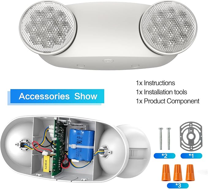 SPECTSUN 18 Pack White LED Emergency Lights with Battery Backup-UL Listed Two Head Adjustable Emergency Lighting Fixtures - 120-277V AC-Exit Sign Lights (18 Packs-U5)