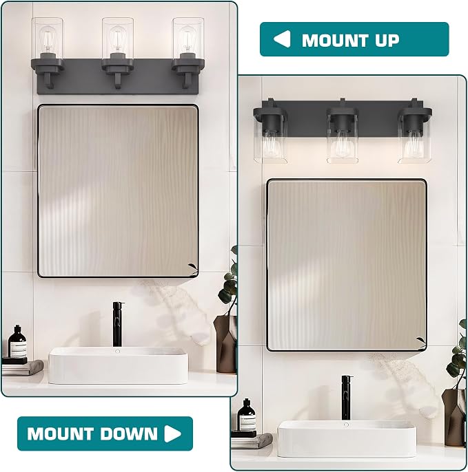 Bathroom Vanity Light, 3 Lights Morden Bathroom Lighting Fixtures Over Mirror, Black Bathroom Light Fixtures for Bathroom