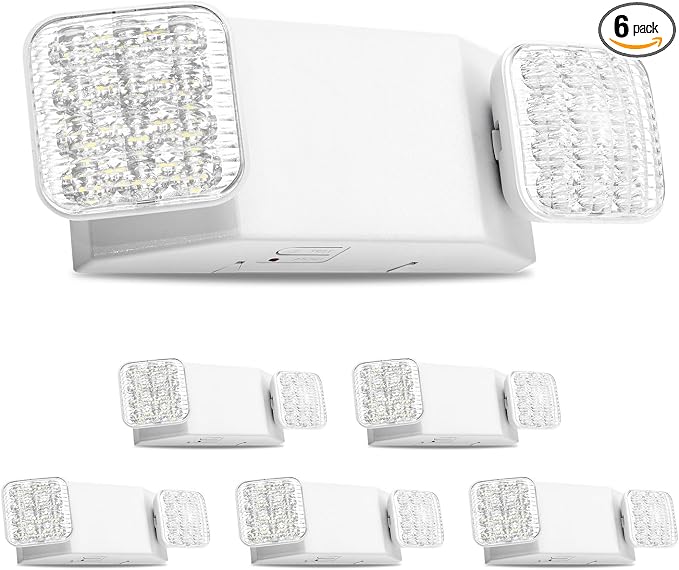 VEVOR 6 Pack Emergency Lights for Business, with Battery Backup, Commercial LED Emergency Exit Lighting Fixtures, AC 120/277V, with Two Square Head Adjustable, 90-Minute Backup, for Business, White