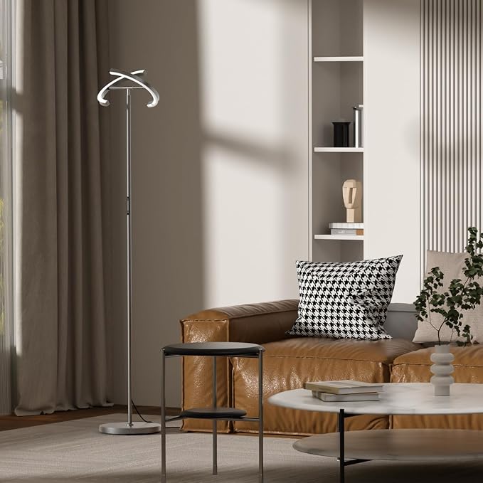 Gunmetal Gray LED Floor Lamp - Rotatable Standing Lamp for Living Room Bedroom, 22W Dimmable Floor Readig Light with Touch/Remote Control, Modern Corner Lamp for Office, Brightness Adjustable