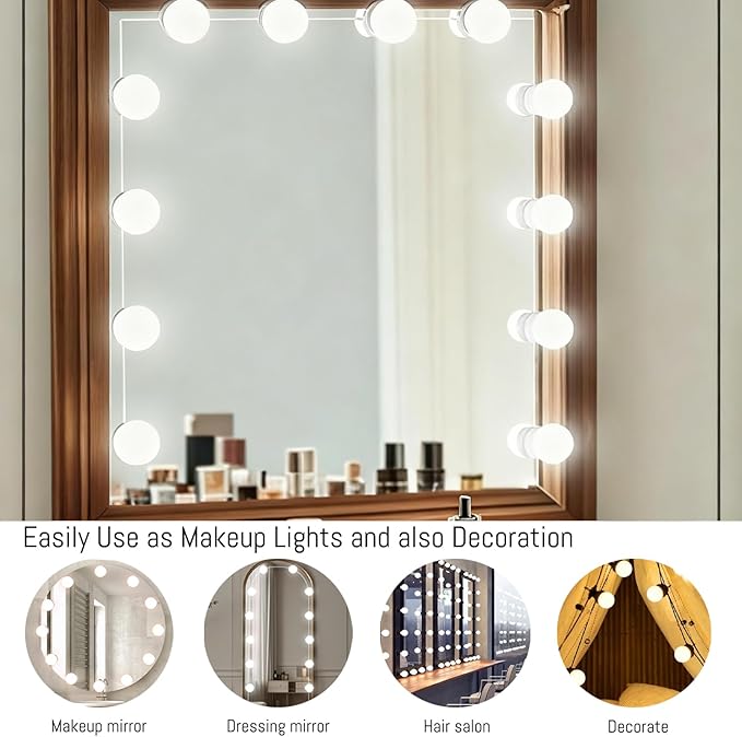 LED Makeup Mirror Light Hollywood Style Vanity Lights USB Fill Light Adjustable Color and Brightness Suitable for Full-Length Mirror, Dressing Room, Dressing Table Set (No Mirror Include) (12 Bulbs)