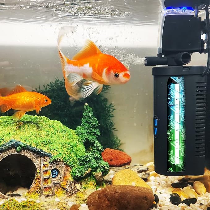 COOSPIDER Aquarium Filter with 6W U-V Light 158GPH for 10-45 Gallon Tank | Submersible Fish Tank Filter with 8W Water Pump for Green Clean, Turtle Tank, Oxygen Supply, Deodorization, Water Cycle