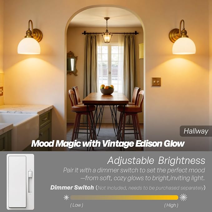 Brass Gold Wall Sconce Vintage Milk Glass Bathroom Vanity Light | Bathroom Wall Sconces,Antique Brass,Thick Half-Round Glass Shade,Hardwired,E26 Base,for Bathroom Mirror Hallway Kitchen
