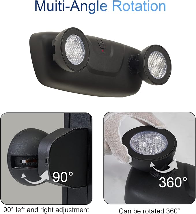 TANLUX LED Emergency Lights with Battery Backup, Two Head Adjustable Commercial Emergency Lights, UL Listed, AC 120/277V, Hardwired Emergency Lights for Business - 3 Pack(Black)
