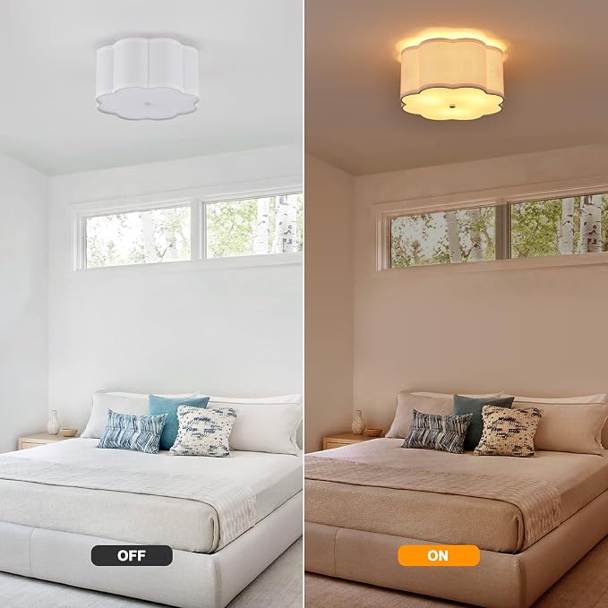 13" Modern White Semi Flush Mount Ceiling Light Fixture, 3-Light | White Linen Petal Shade, Modern Style For Bedroom, Hallway And Kitchen; Close-To-Ceiling, E26, Dimmable, Easy Install