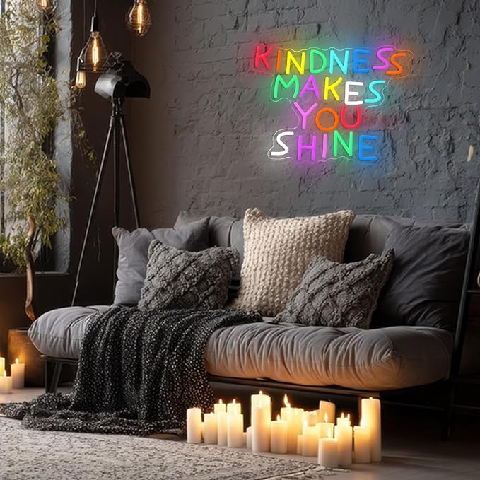 Kindness Makes You Shine Neon Sign Kindness Classroom Neon Light Be Kind LED Light Up Sign for Wall Decor Bedroom Coffee Office Party Home(12.6 * 16.54In)