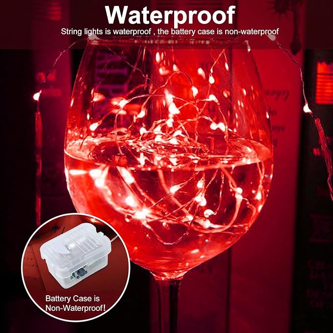 AIKEI 6 Pack LED Fairy Lights Battery Operated, Mini String Lights Waterproof 7ft 20 Led Firefly Starry Lights for Wedding Party Bedroom Garden Christmas Decoration Red