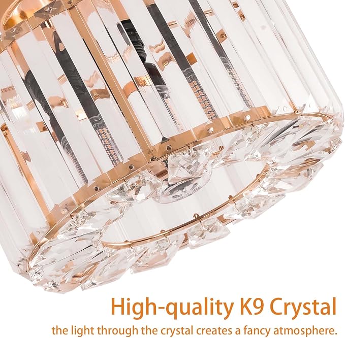 FRIDEKO HOME Crystal Ceiling Light - Small Crystal Chandelier Semi Flush Mount Ceiling Light Fixture Modern Lights for Hallway Bathroom Kitchen Entryway (9.05 Inch, Bulb not Included)