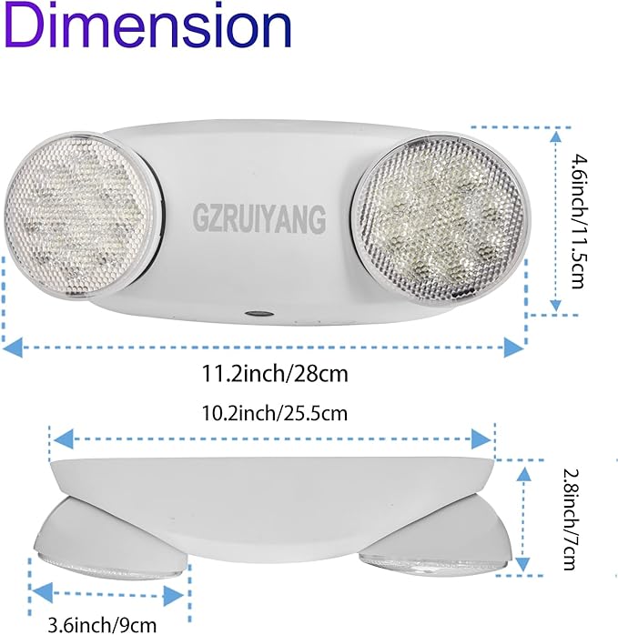 GZRUIYANG Emergency Lights with Battery Backup, 1 Pack Emergency Light, LED Commercial Emergency Lights, UL Listed, AC 120/277V, Hardwired Emergency Exit Light Fixtures for Business - (White)