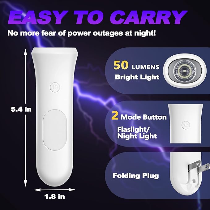 4 in 1 Emergency Lights for Home Power Failure, 4 Pcs Rechargeable LED Flashlight Plug in Wall, Automatic Turn-On Power Outage Night Light Flashlight for Hurricane Preparedness Items