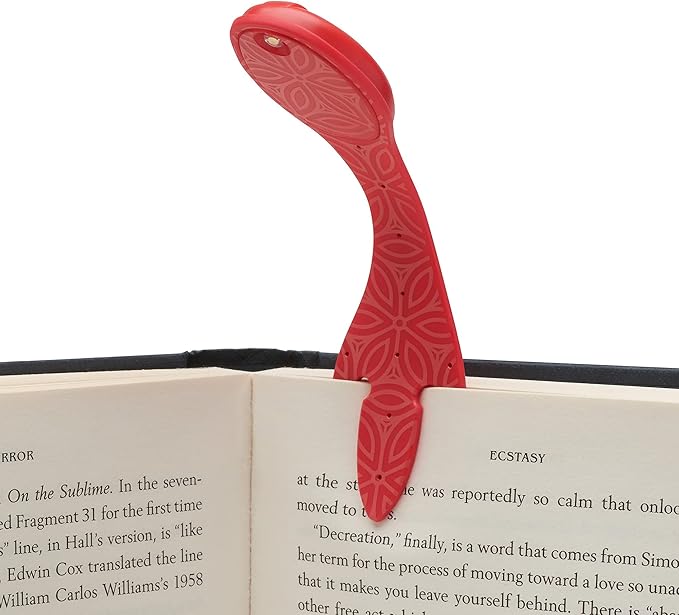 Gifts for Readers & Writers Book Light, Clip On Reading Light for Bed, 2in1 Flexilight & Bookmark, Small & Lightweight with a Soft Glow, 2 Batteries Included, Red