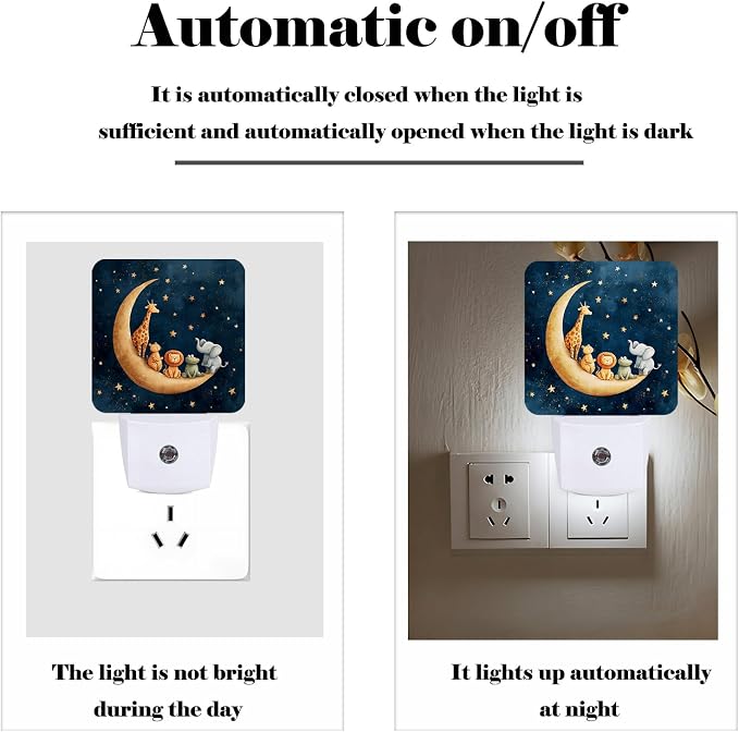 Moon and Starry Sky Night Light,Cartoon Animals Plug Into Wall with Dusk to Dawn Light Sensors, Warm Nightlights for Bedroom,Bathroom,Hallway,Kitchen,Gifts Ideal for Boys Girls Women Men
